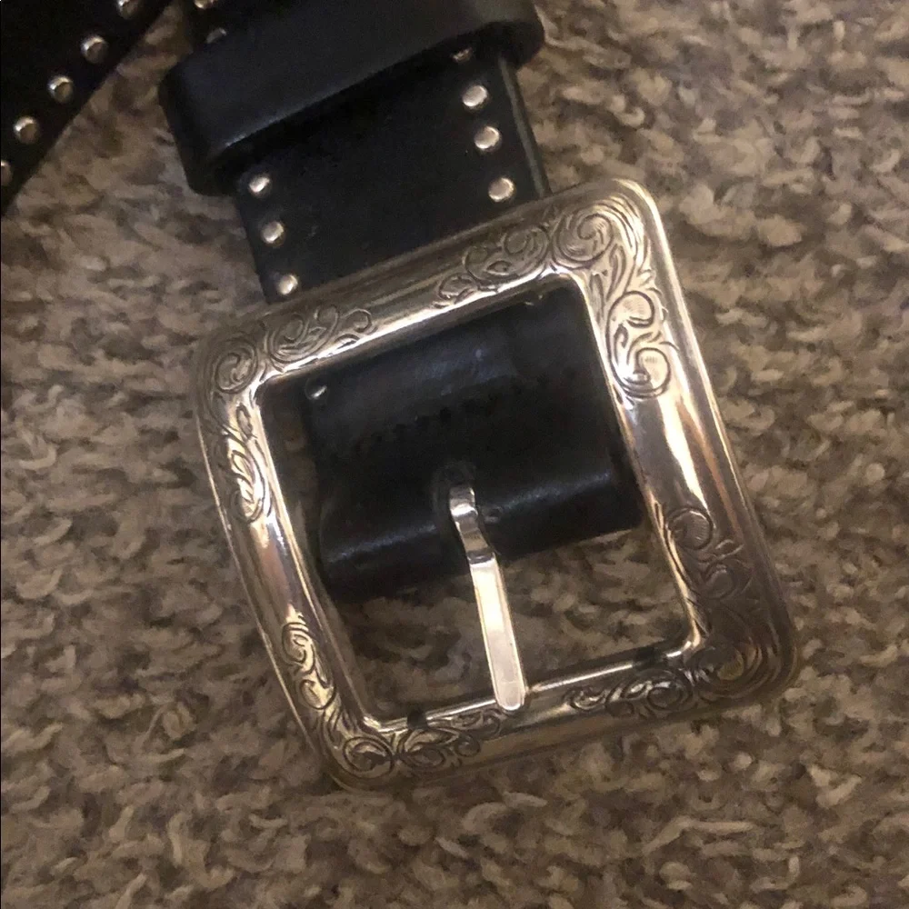 Brighton Women’s Black Jett Garrison Silver Buckle Studded Belt